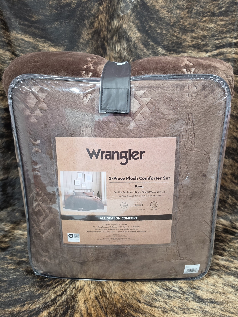 Wrangler King 3-Piece Plush Comforter Set - Brown Steerhead